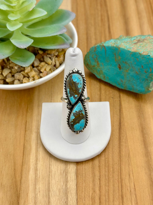 Kingman Turquoise 2 Stone Sterling Ring