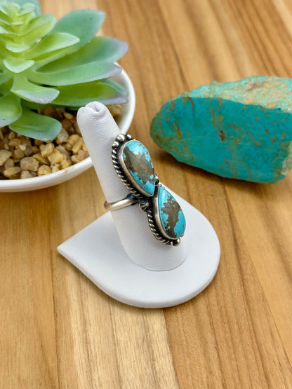 Kingman Turquoise 2 Stone Sterling Ring