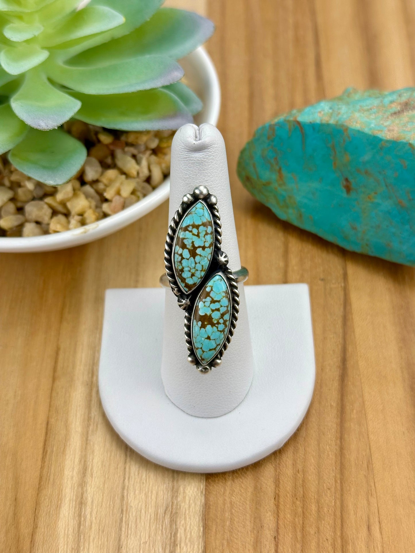 #8 Turquoise 2 Stone Sterling Ring