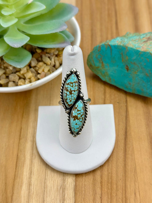 #8 Turquoise 2 Stone Sterling Ring