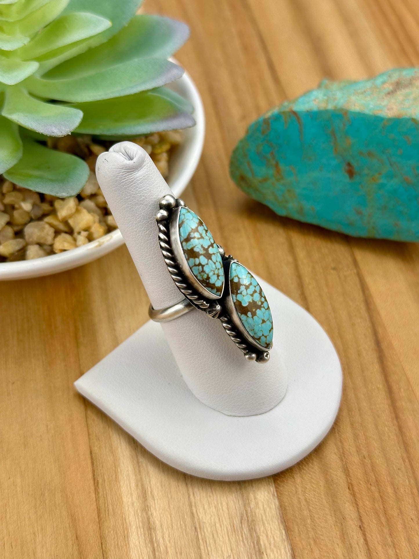 #8 Turquoise 2 Stone Sterling Ring