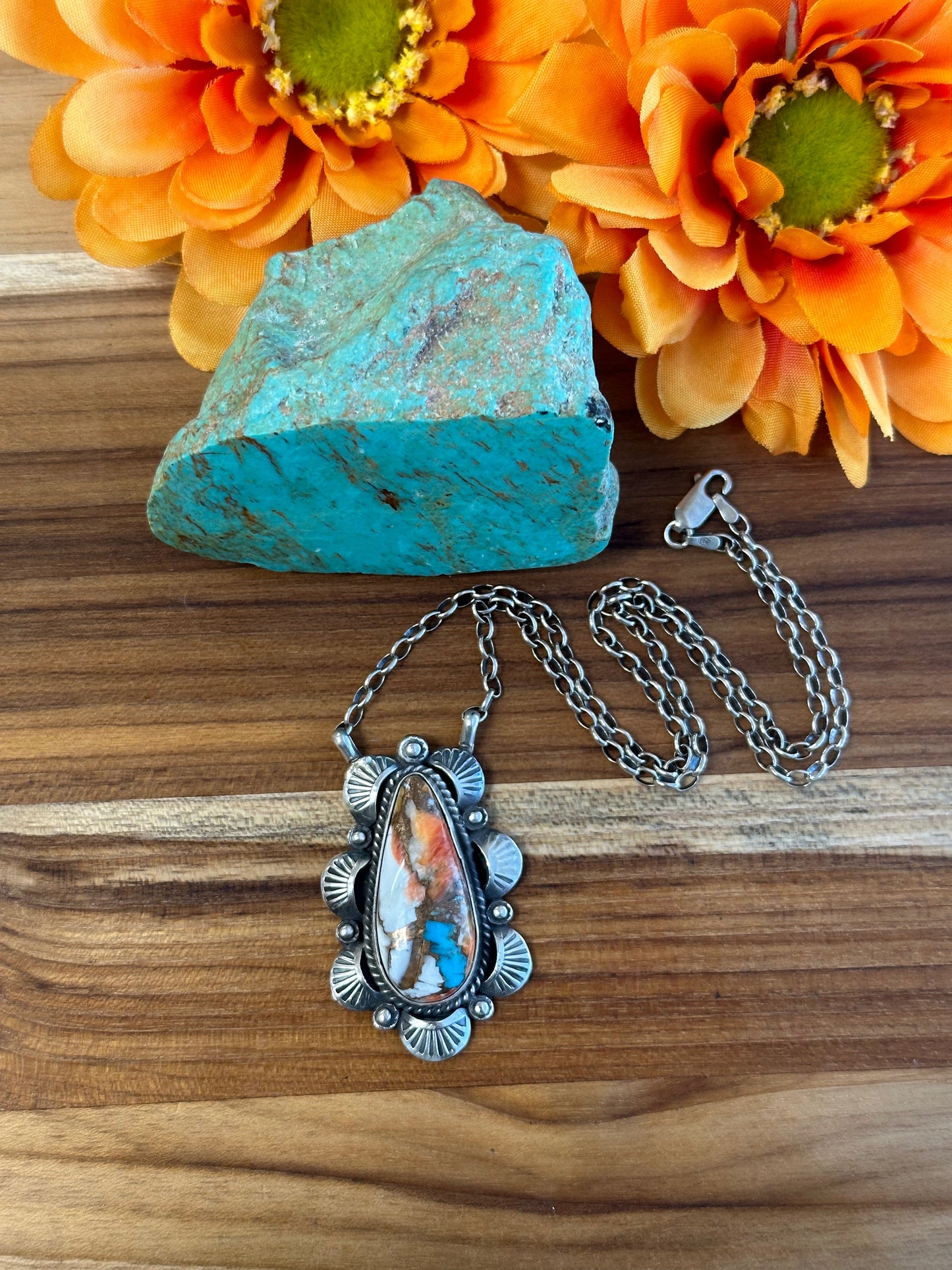Orange Dalia Sterling Silver Necklace