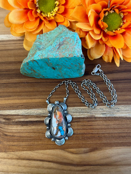 Orange Dalia Sterling Silver Necklace