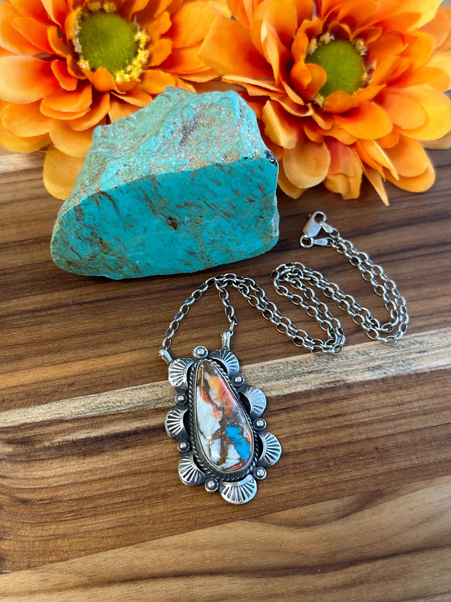 Orange Dalia Sterling Silver Necklace
