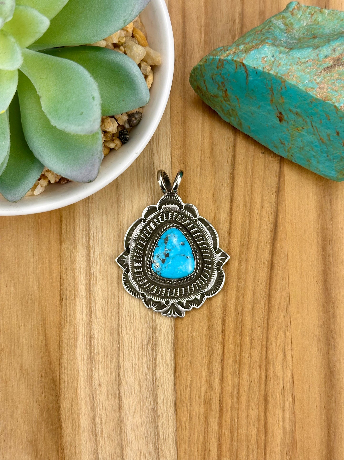 Kingman Web Turquoise Sterling Pendant