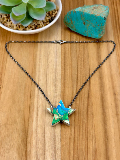 Peacock Dahlia Star Sterling Necklace