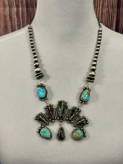 Blackjack & Kingman Turquoise Naja Sterling Necklace