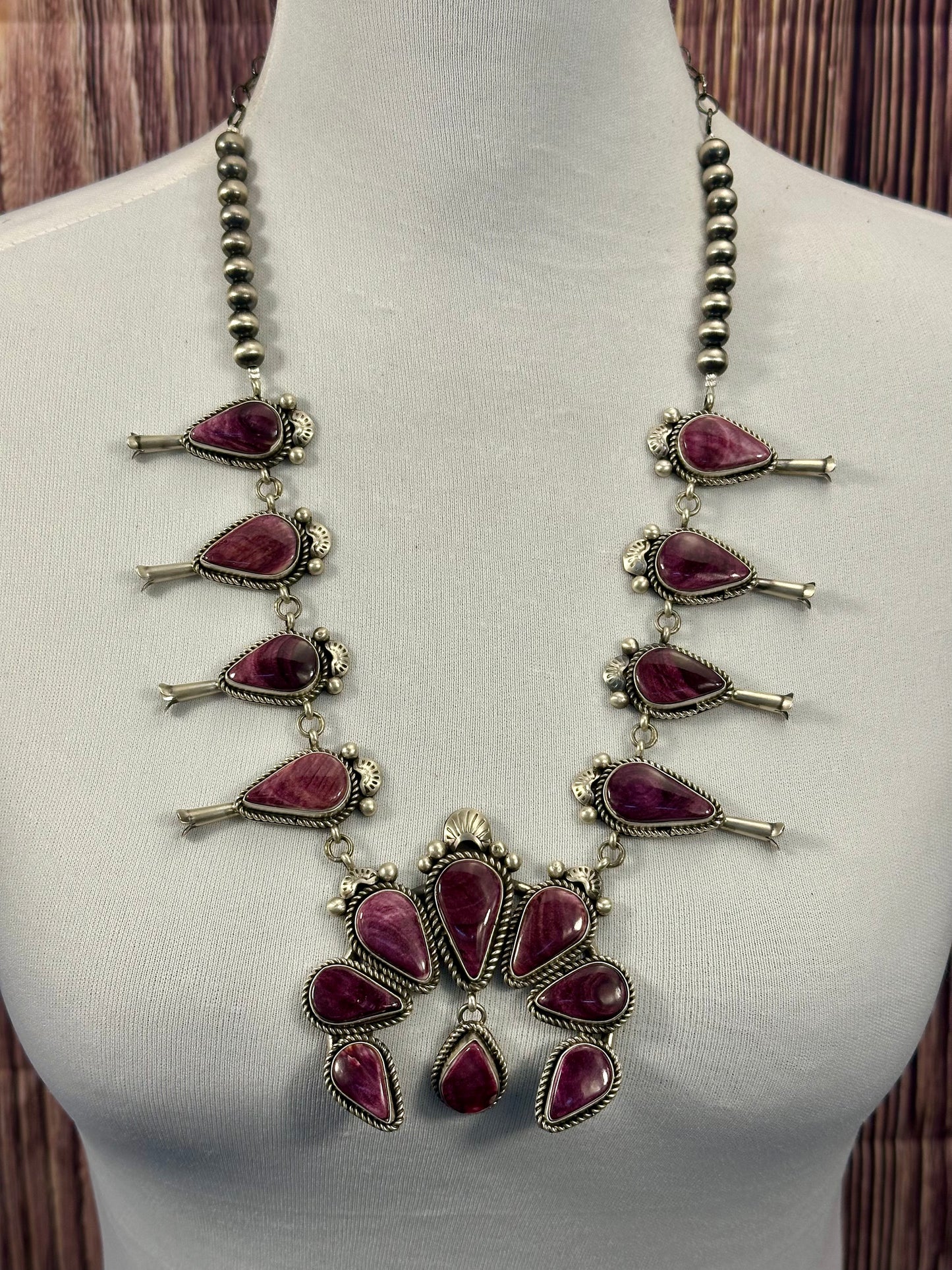 Purple Spiny Squash Blossom Necklace