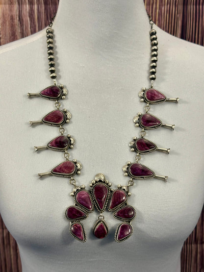 Purple Spiny Squash Blossom Necklace