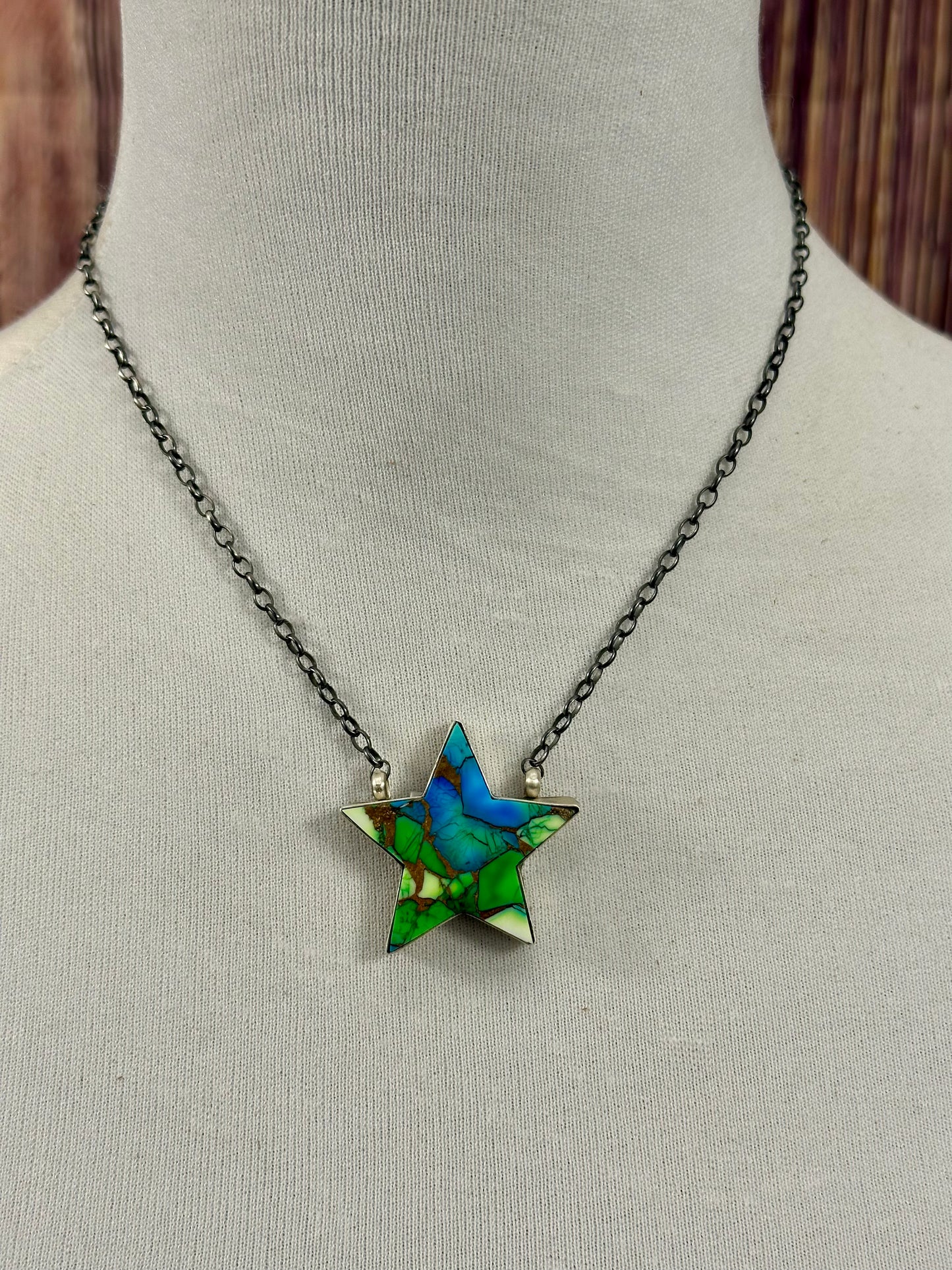 Peacock Dahlia Star Sterling Necklace