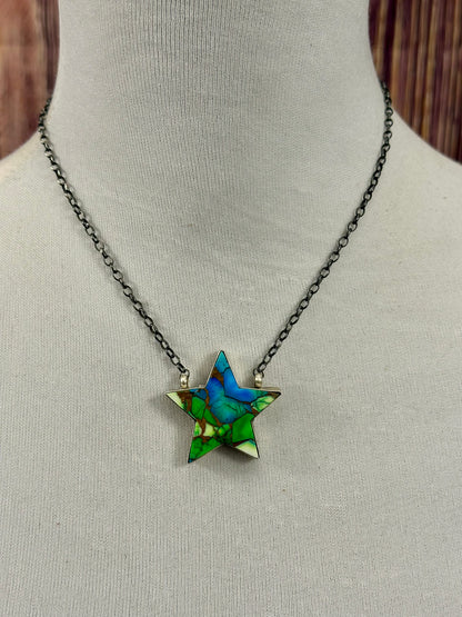 Peacock Dahlia Star Sterling Necklace