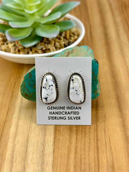 White Buffalo Oval Sterling Stud Earrings