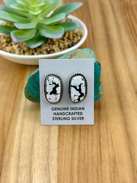 White Buffalo Oval Sterling Stud Earrings
