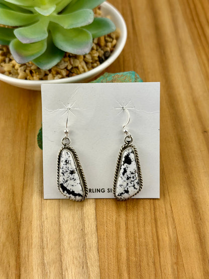 White Buffalo Triangle Sterling Dangle Earrings