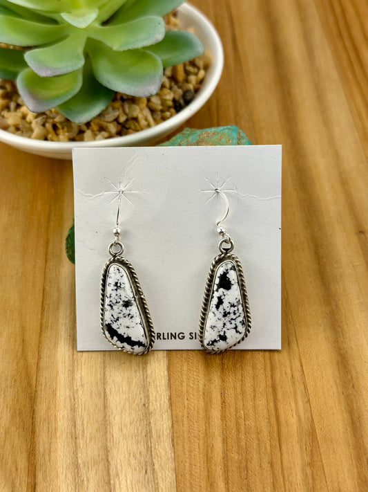 White Buffalo Triangle Sterling Dangle Earrings
