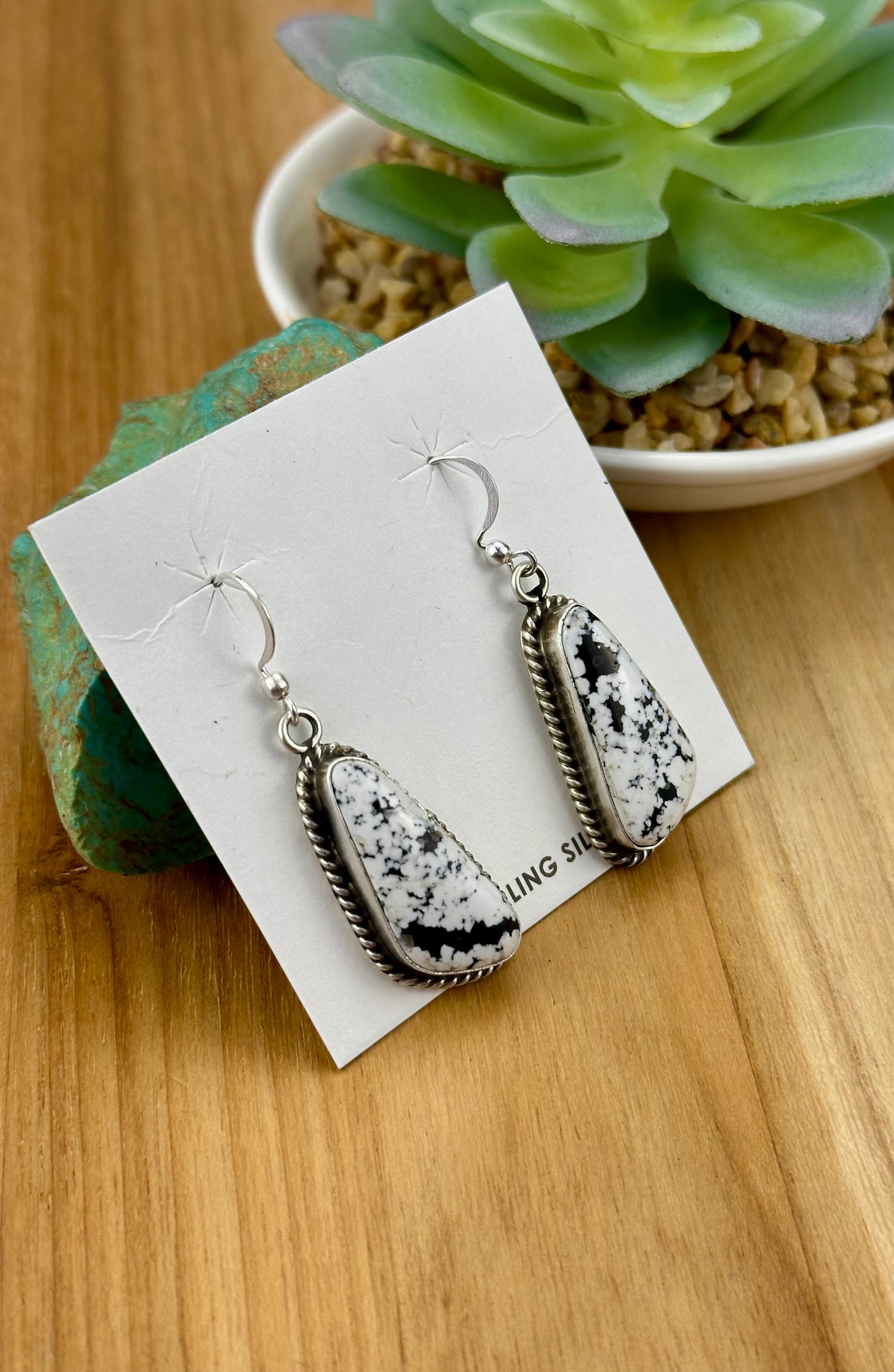 White Buffalo Triangle Sterling Dangle Earrings