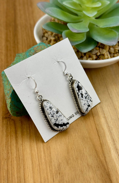 White Buffalo Triangle Sterling Dangle Earrings