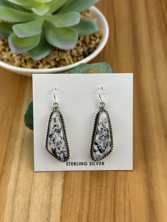White Buffalo Triangle Sterling Dangle Earrings