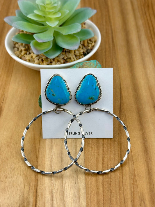 Kingman Turquoise Sterling Hoop Earrings