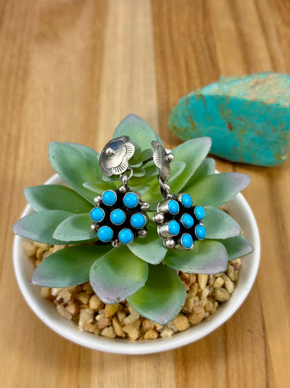 Kingman Turquoise Floral Cluster Squash Blossom Necklace