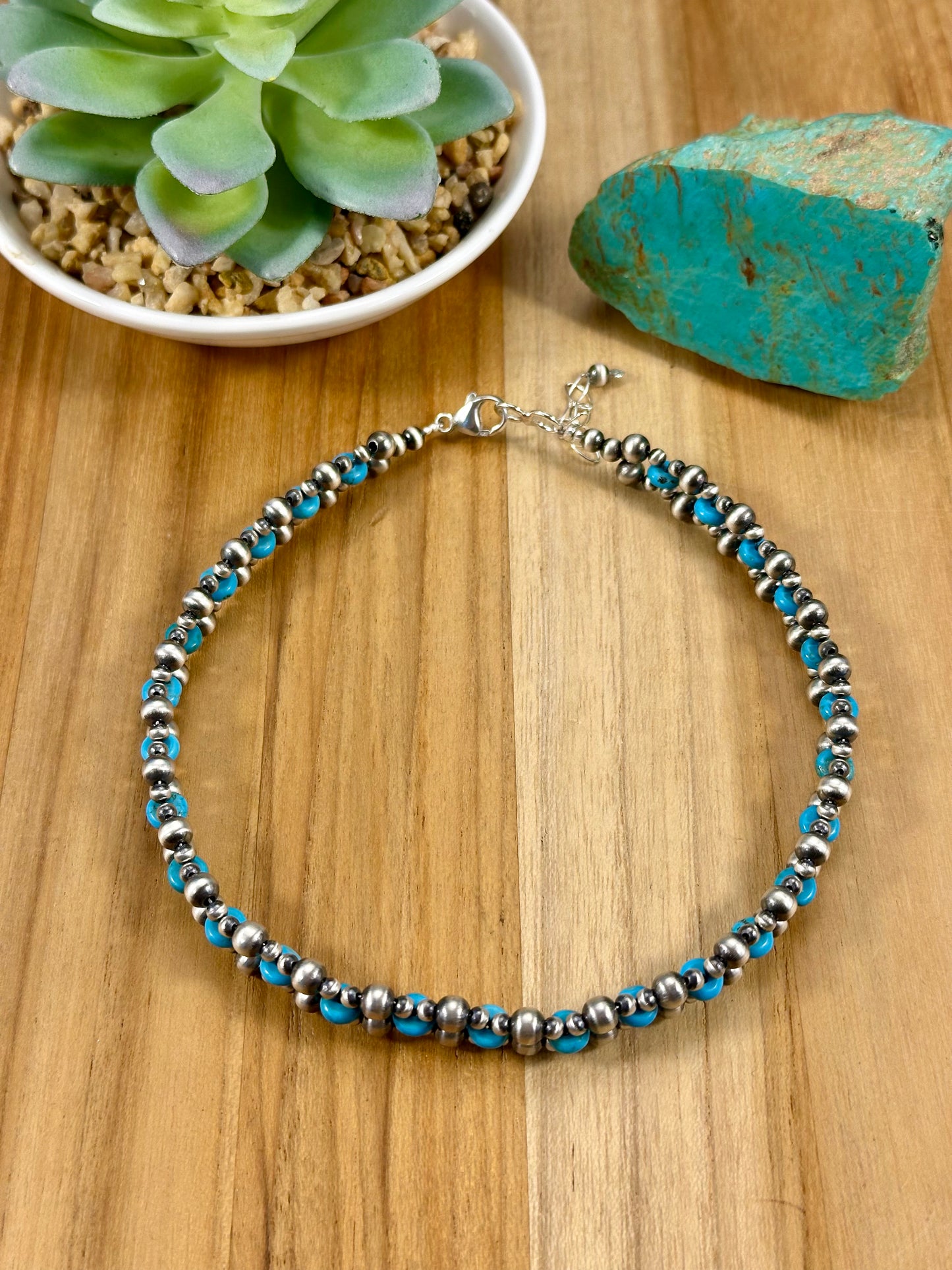 Kingman Turquoise Sterling Pearl Choker Necklace