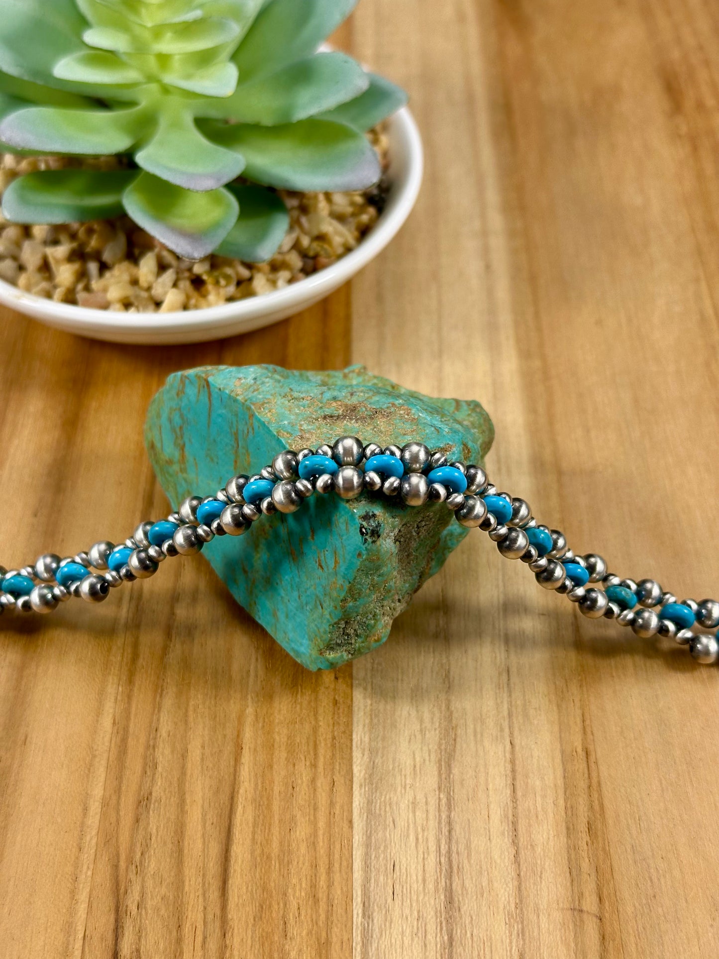 Kingman Turquoise Sterling Pearl Choker Necklace