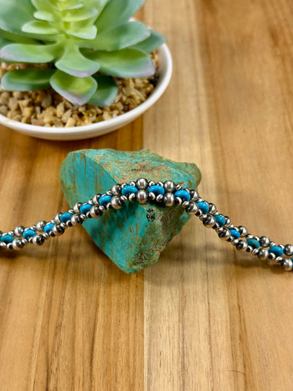 Kingman Turquoise Sterling Pearl Choker Necklace