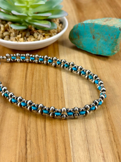 Kingman Turquoise Sterling Pearl Choker Necklace