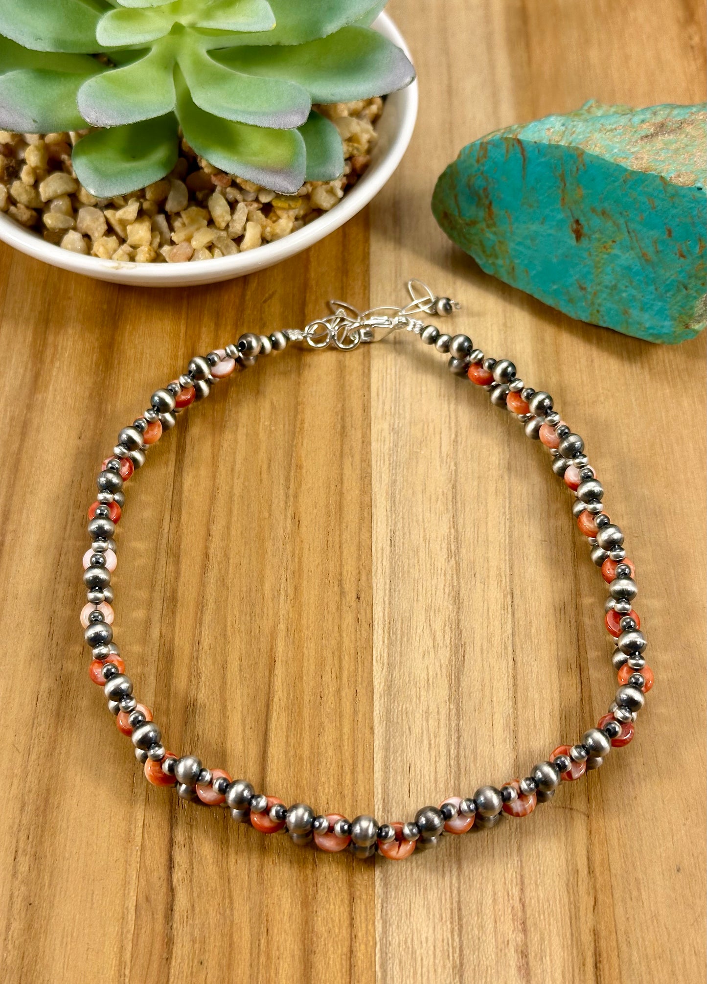 Orange Spiny Sterling Pearl Choker Necklace