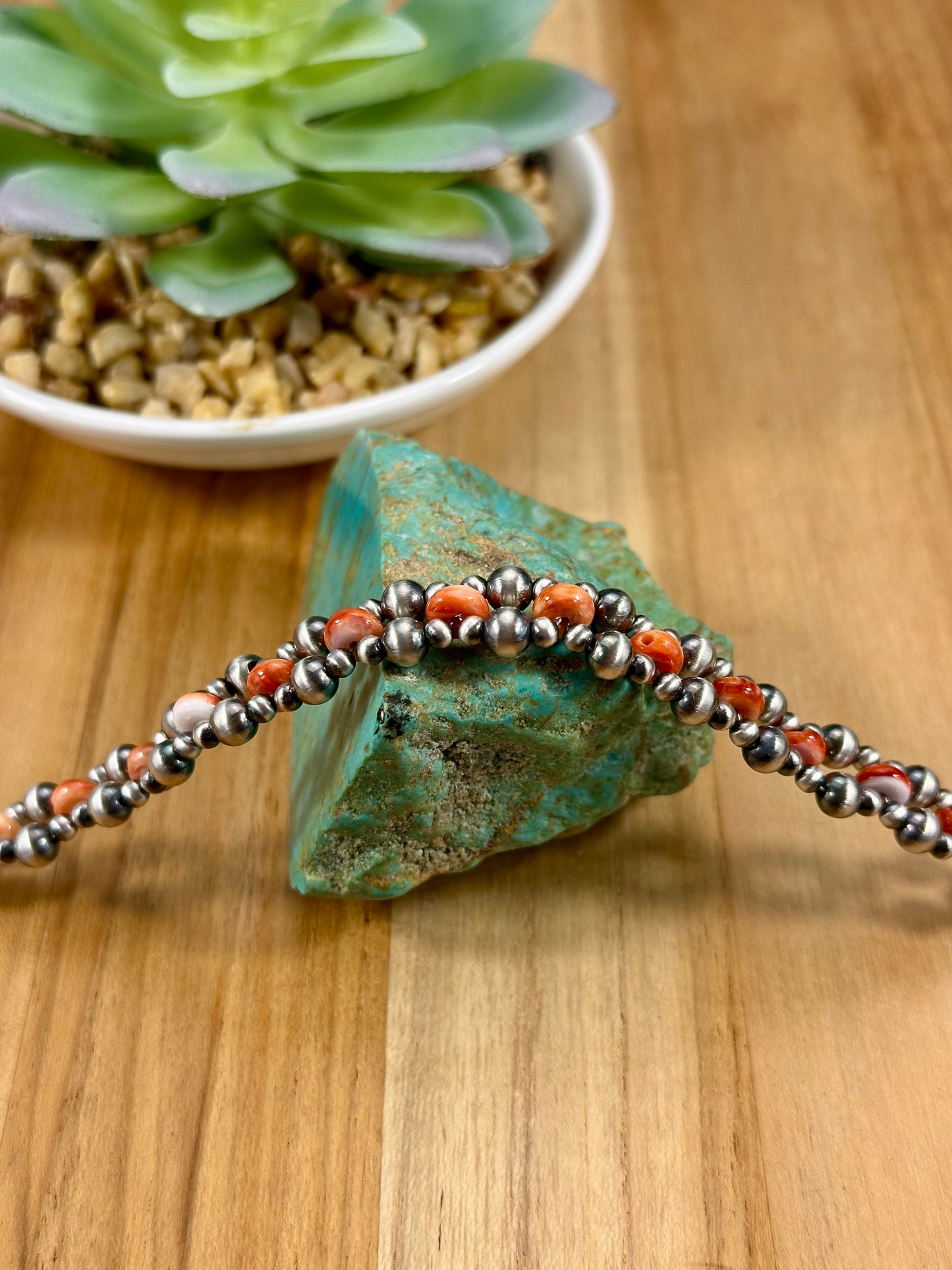 Orange Spiny Sterling Pearl Choker Necklace