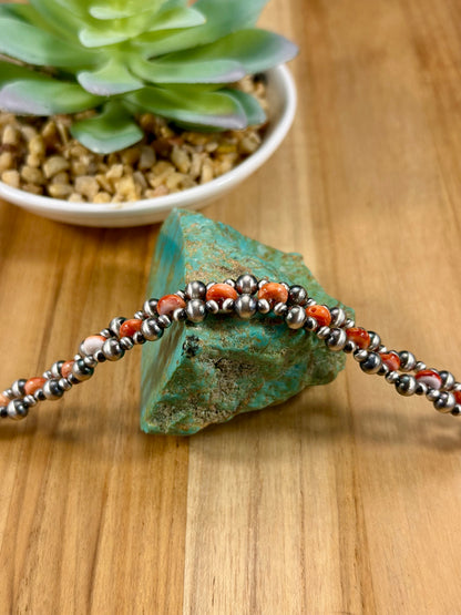 Orange Spiny Sterling Pearl Choker Necklace