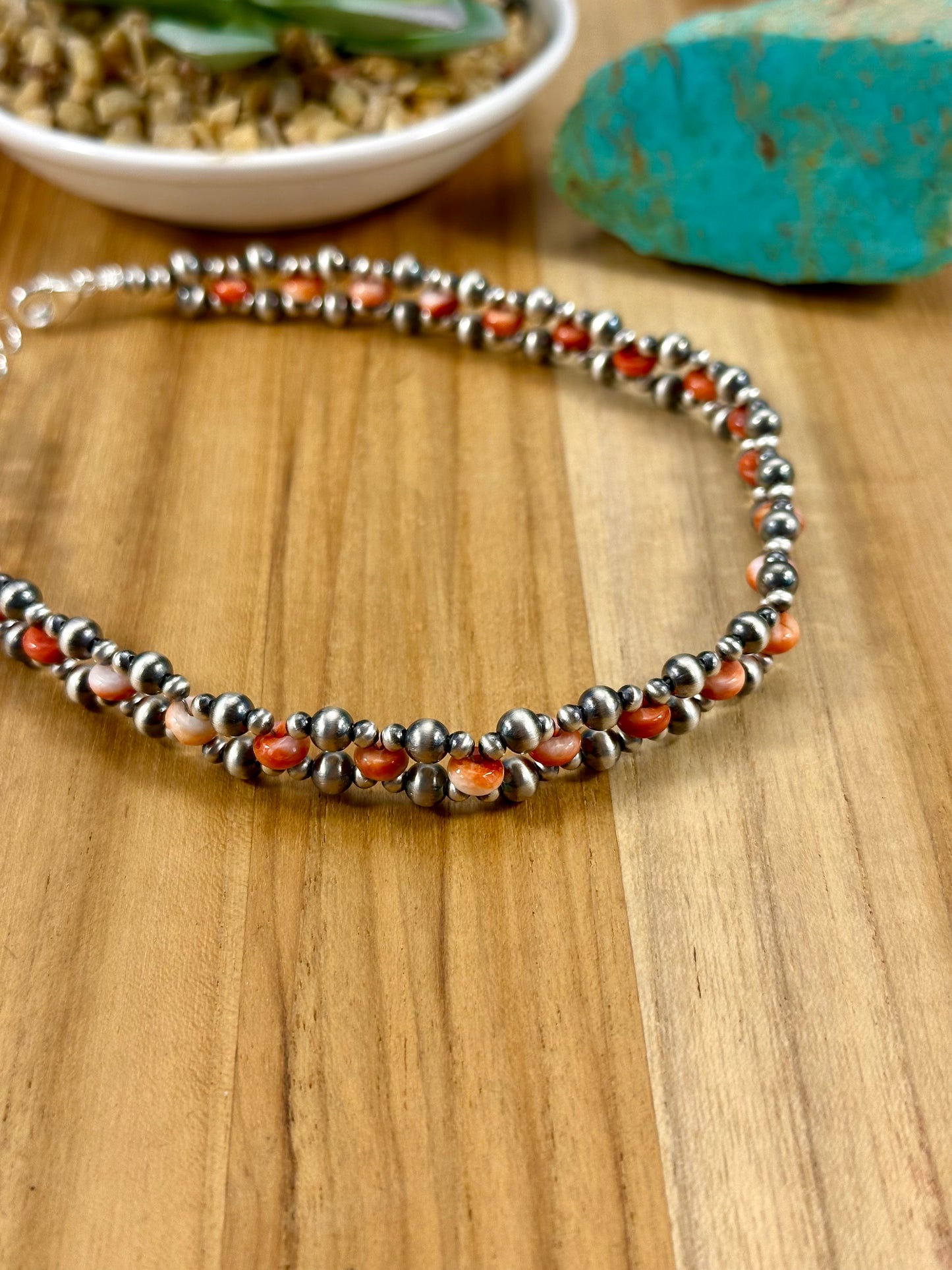 Orange Spiny Sterling Pearl Choker Necklace