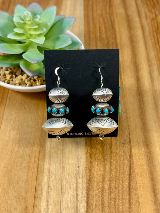 Handmade Sterling Pearl Kingman Dangle Earrings