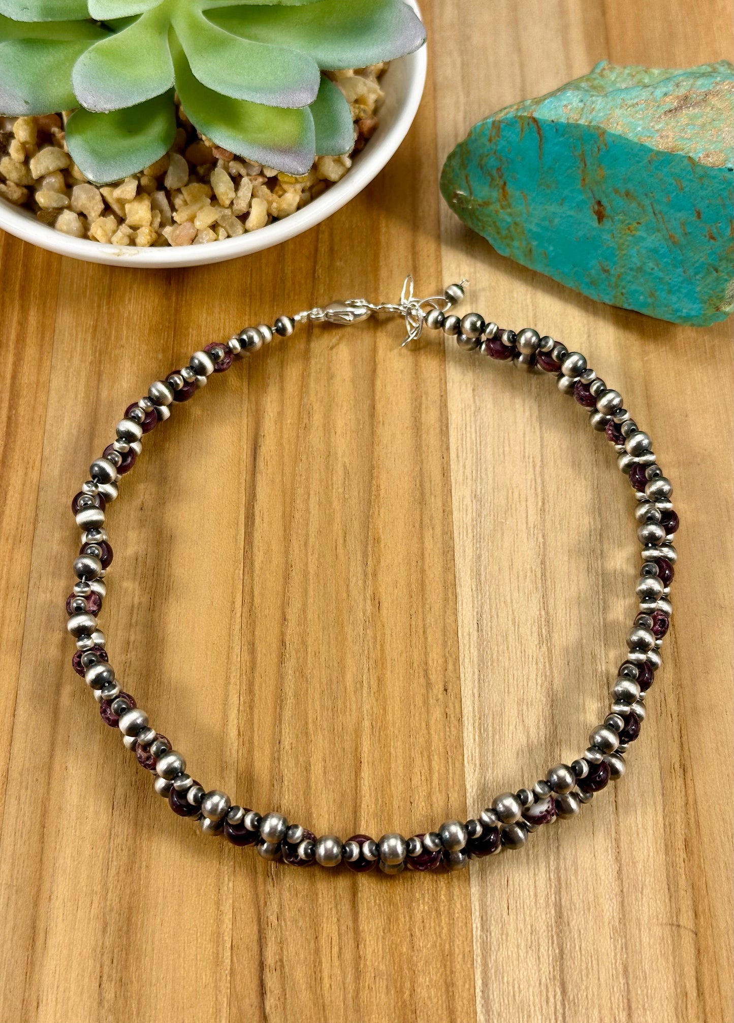 Purple Spiny Sterling Pearl Choker Necklace