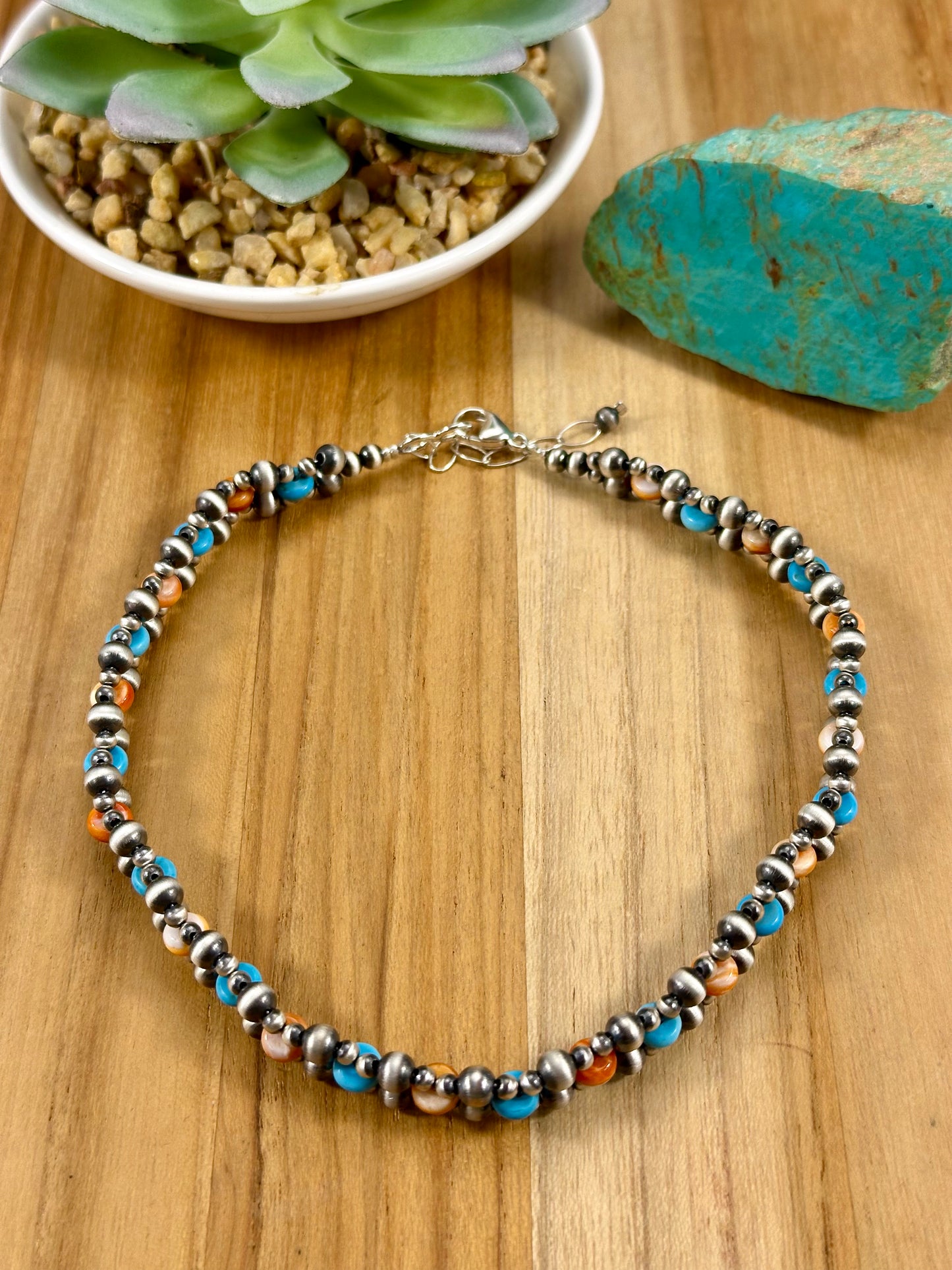 Kingman & Spiny Sterling Pearl Choker Necklace