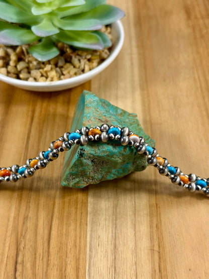 Kingman & Spiny Sterling Pearl Choker Necklace
