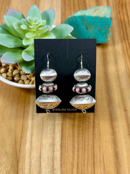 Handmade Sterling Pearl Pink Conch Dangle Earrings