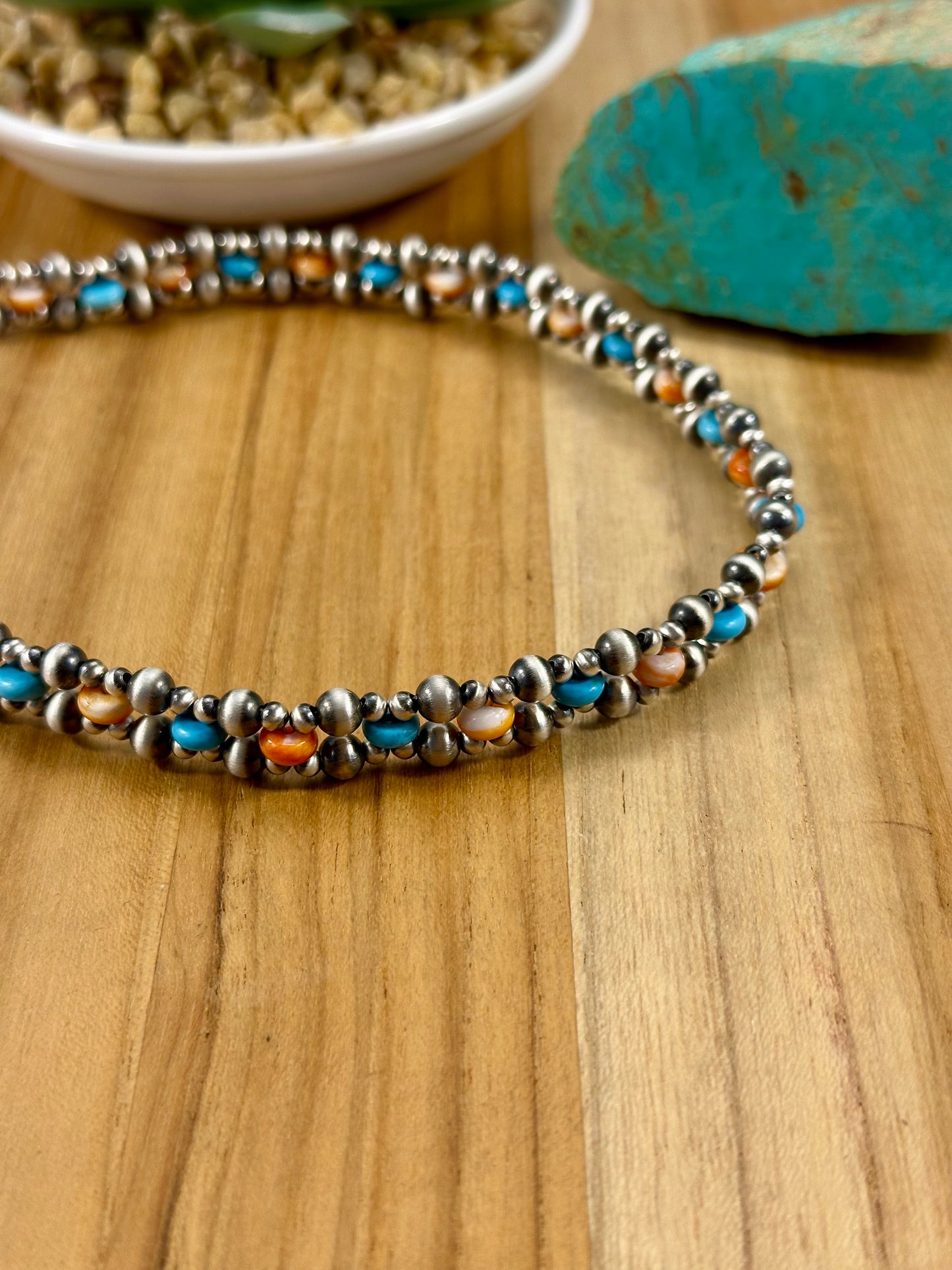 Kingman & Spiny Sterling Pearl Choker Necklace