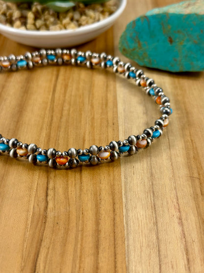 Kingman & Spiny Sterling Pearl Choker Necklace