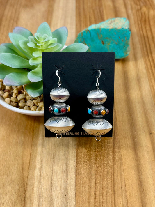 Handmade Sterling Pearl Multi Stone Dangle Earrings