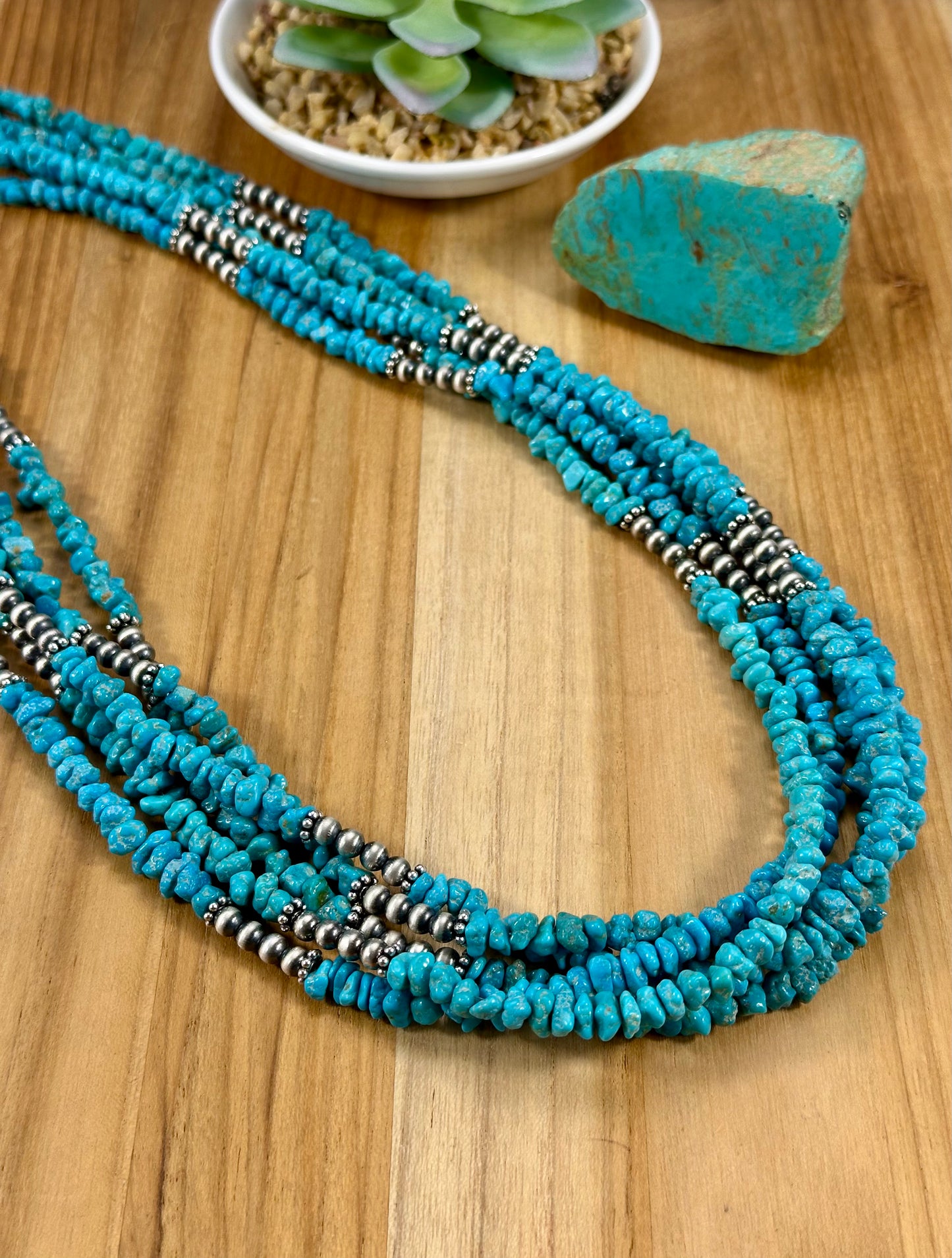 Kingman Turquoise Chip & Sterling Pearl Necklace