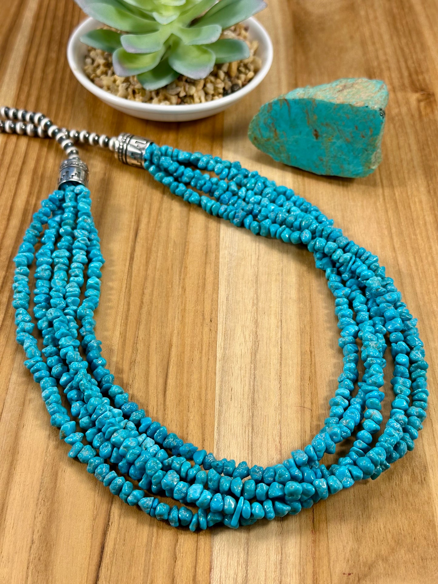 Kingman Turquoise Chip & Sterling Pearl Necklace