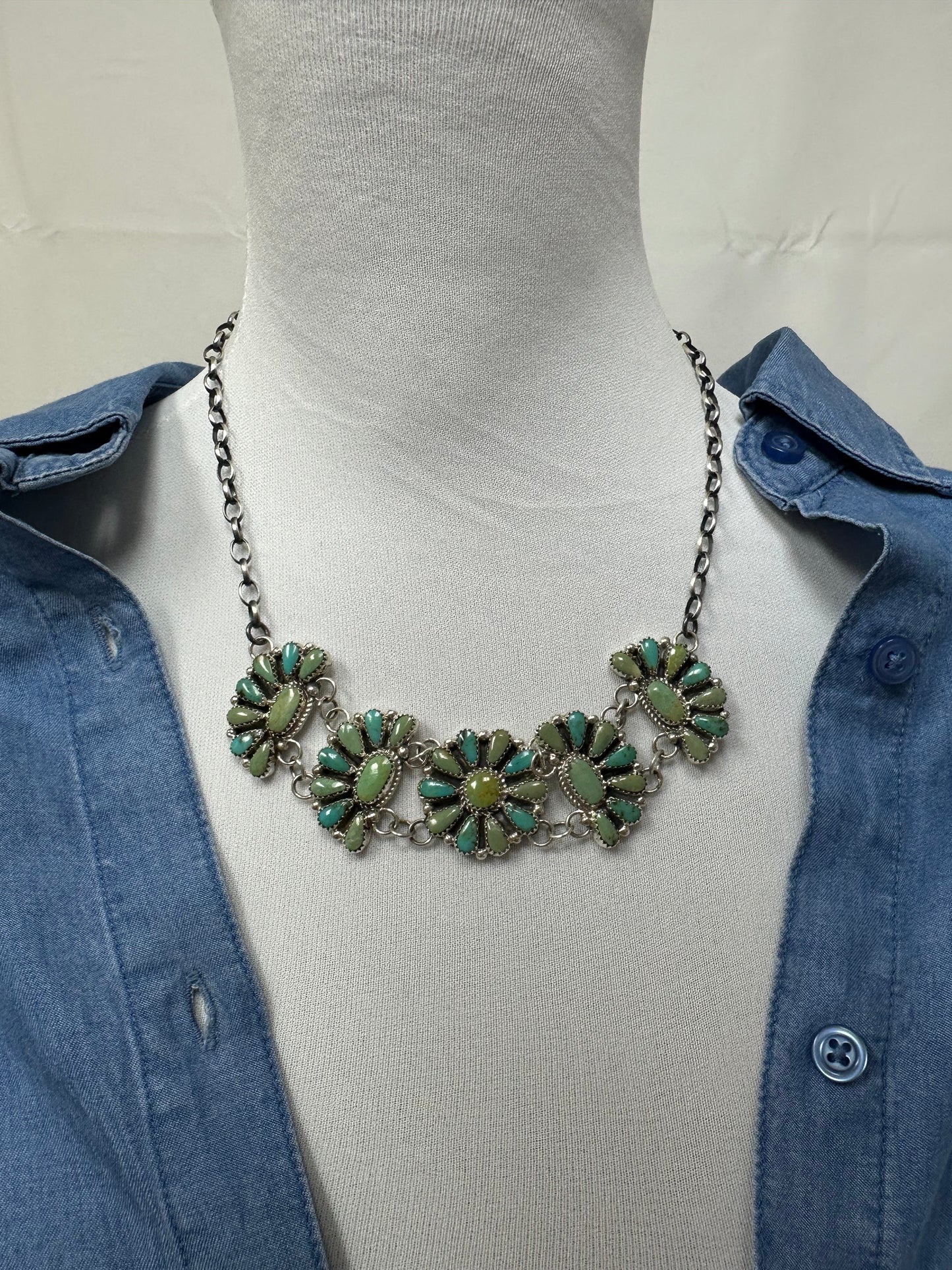 Kingman Turquoise Cluster Sterling Silver Necklace