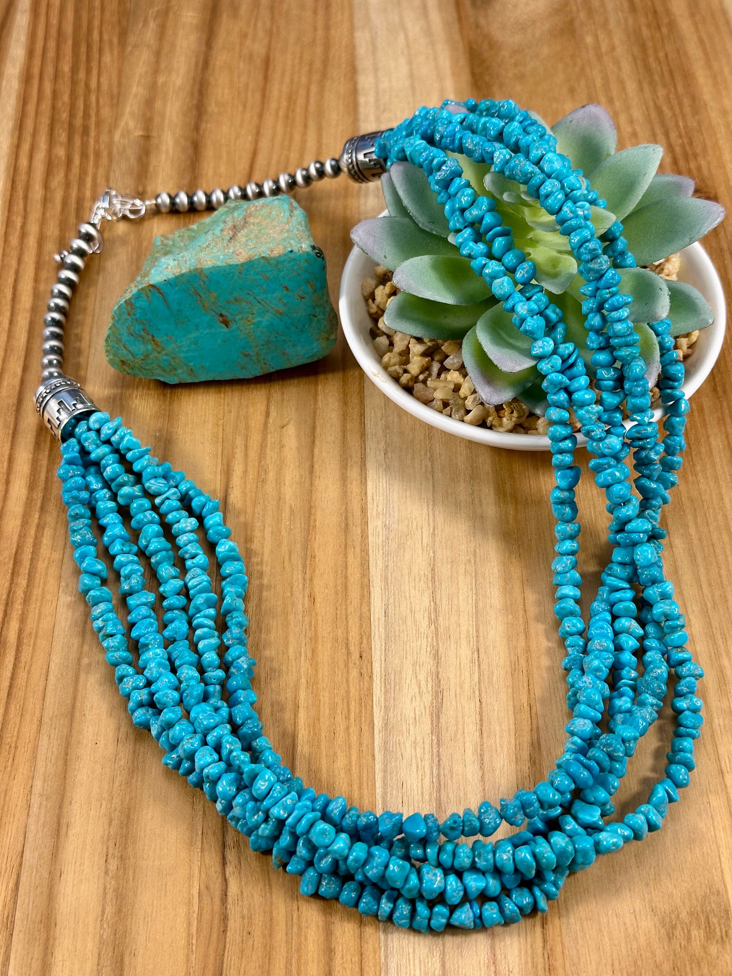 Kingman Turquoise Chip & Sterling Pearl Necklace