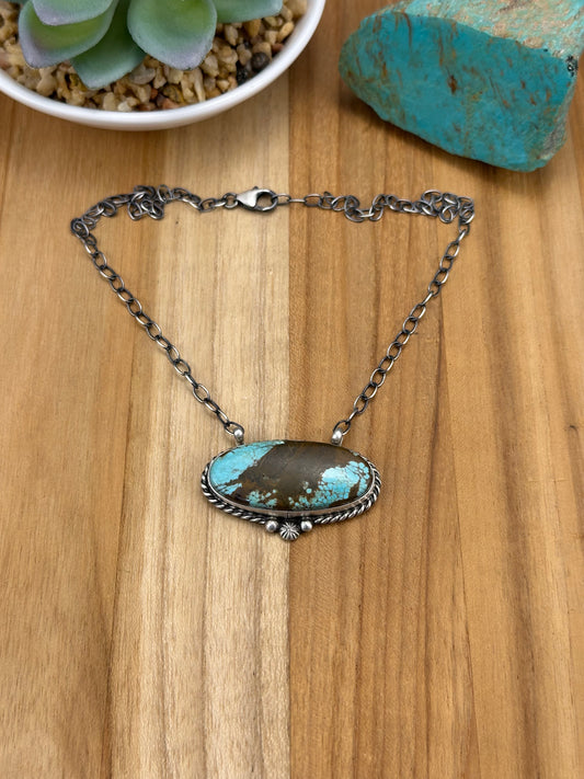 #8 Turquoise Oval Sterling Silver Necklace