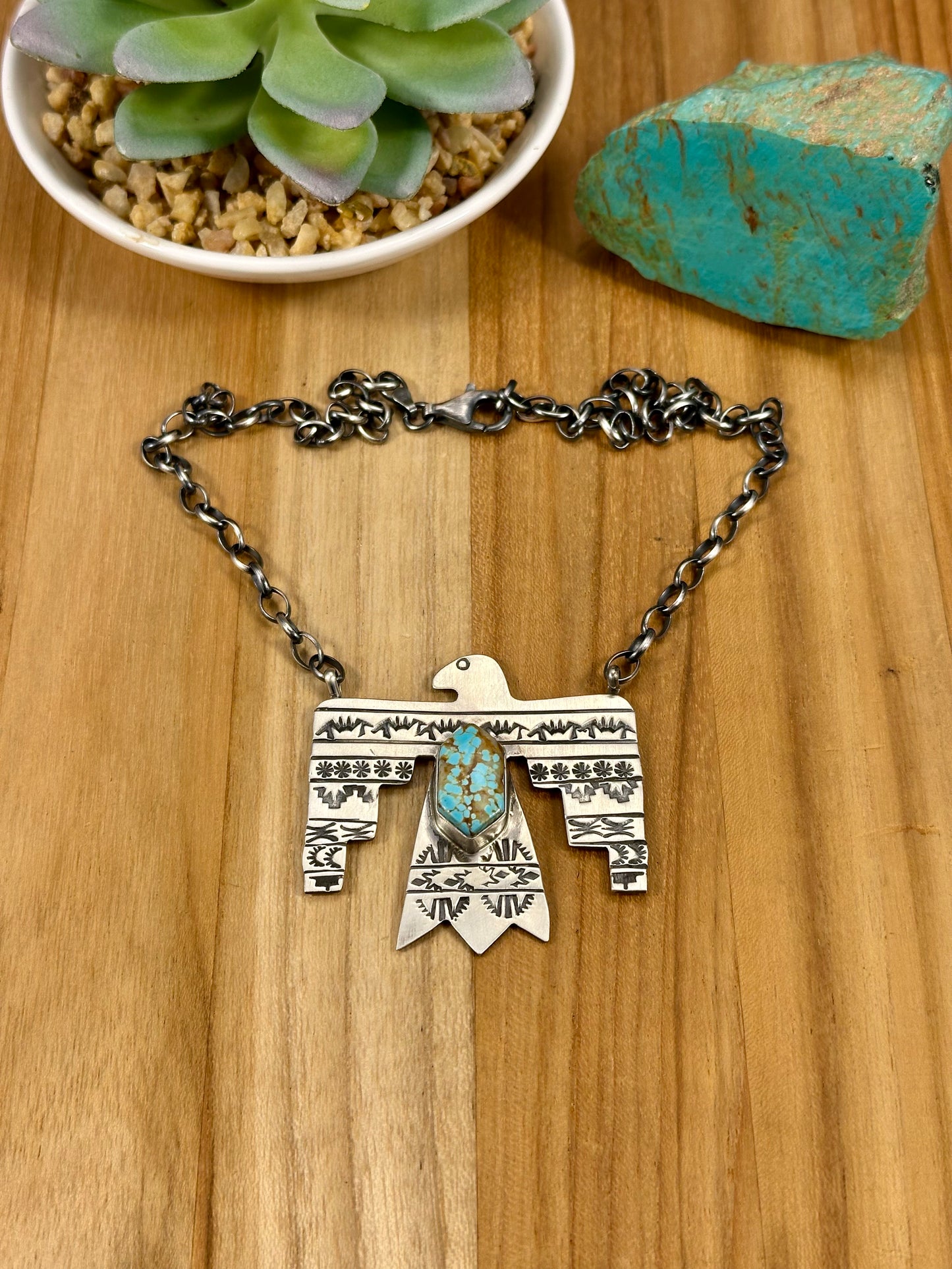 #8 Turquoise Sterling Thunderbird Necklace