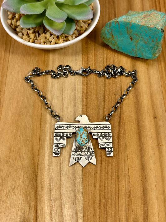 #8 Turquoise Sterling Thunderbird Necklace
