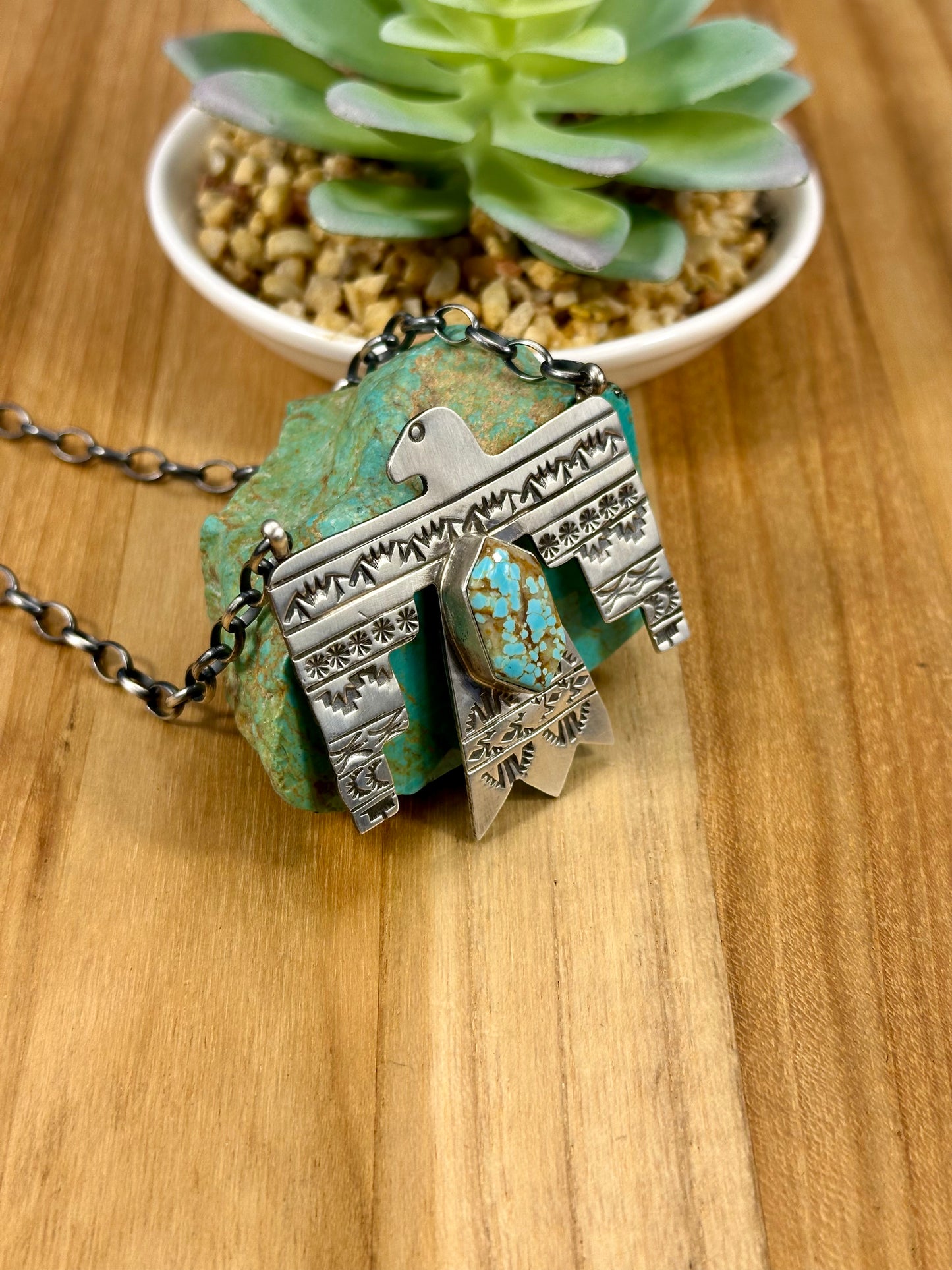 #8 Turquoise Sterling Thunderbird Necklace