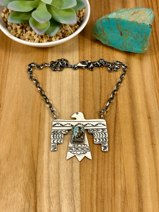 #8 Turquoise Sterling Thunderbird Necklace
