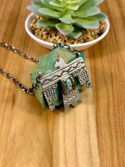 #8 Turquoise Sterling Thunderbird Necklace